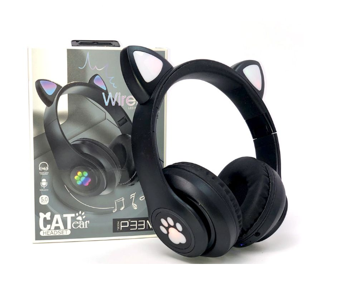 Cat Ear LED Wireless Bluetooth Headphone – Black